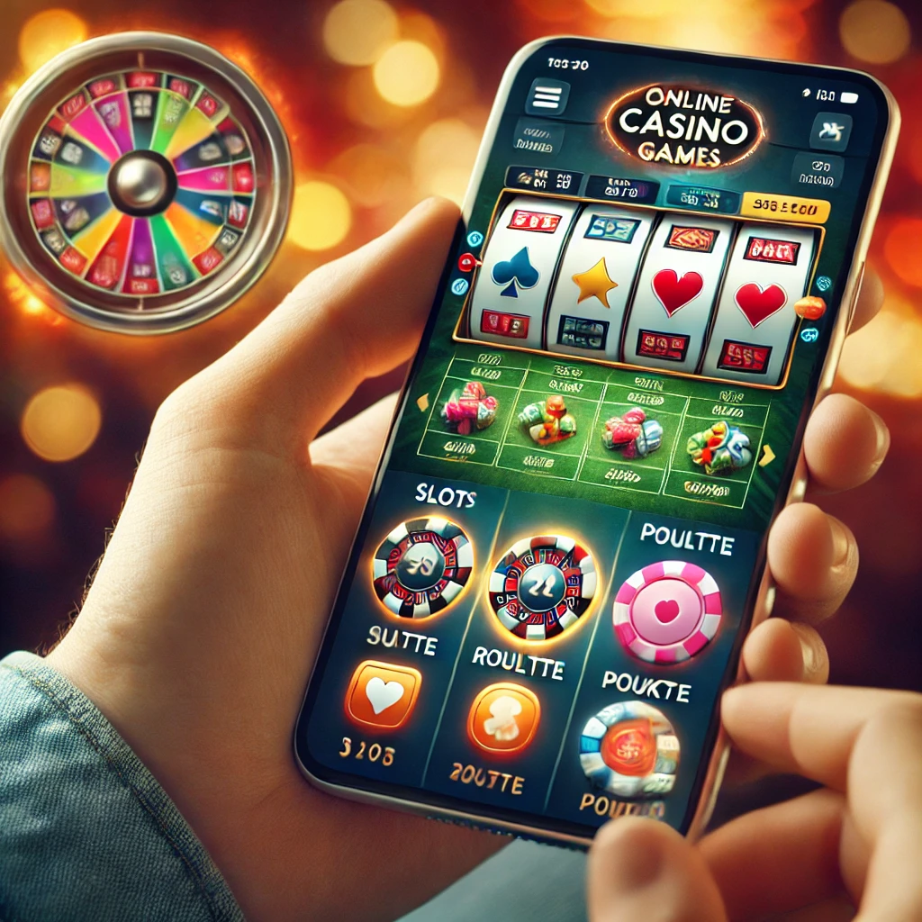 Mobil cihazda online casino oyunları oynayan kişi